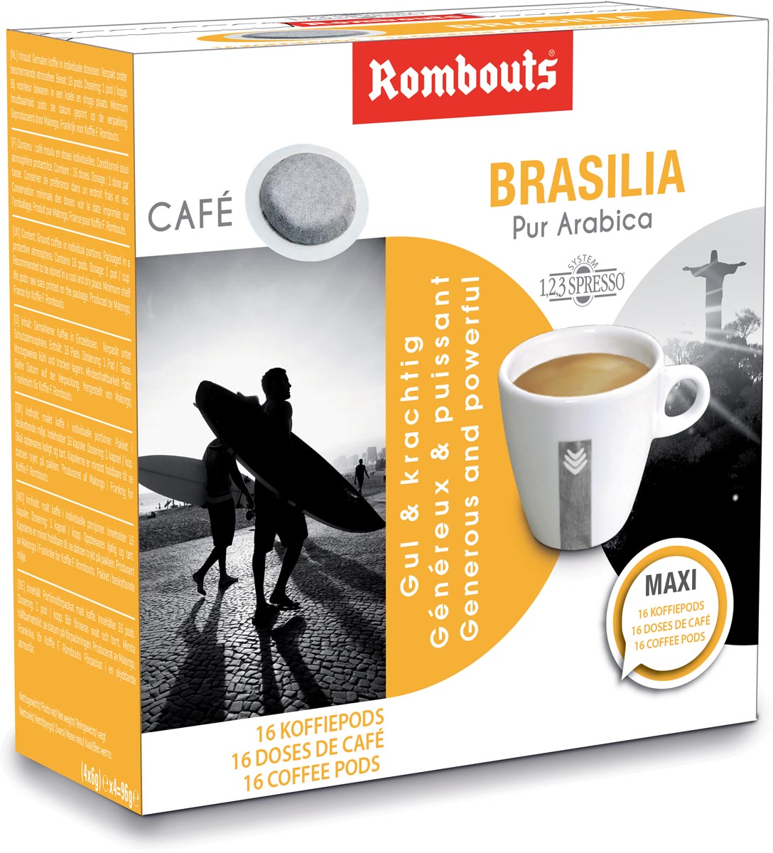 Rombouts koffiepads voor espresso, Brasilia, pak van 16 stuks (RO1157)